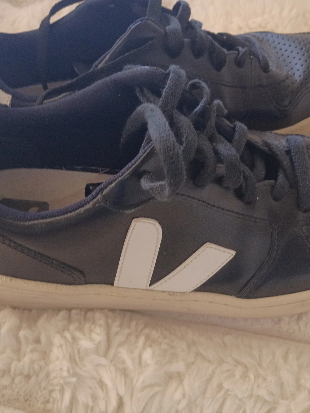 Veja Black and White V-10 Leather Sneakers